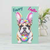  Happy Easter Bunny French Bulldog Feiertagskarte (Stehend Vorderseite)