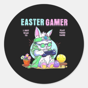 Happy Easter Bunny Funny Gamer Video Game Boys Gir Runder Aufkleber
