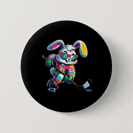 Happy Easter Bunny Hockey Rabbit Men Women Kid (1) Button (Vorderseite)