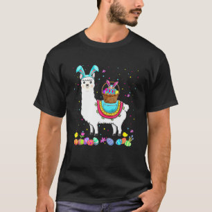 Happy Easter Bunny Llama Bringing Easter Eggs Bask T-Shirt