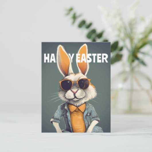 Happy Easter Bunny Orange Sunglasses Funny Postkarte (Stehend Vorderseite)