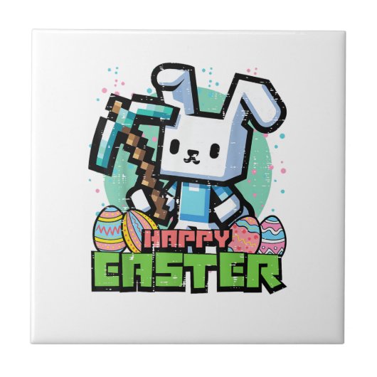 Happy Easter Bunny Pixel Game Gaming Gamer Boys Ki Fliese (Vorderseite)