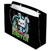 Happy Easter Bunny Pixel Game  Große Geschenktüte (Rückseite Schrägansicht)