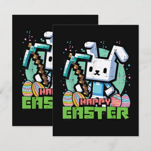 Happy Easter Bunny Pixel Game  Karte (Vorne/Hinten)