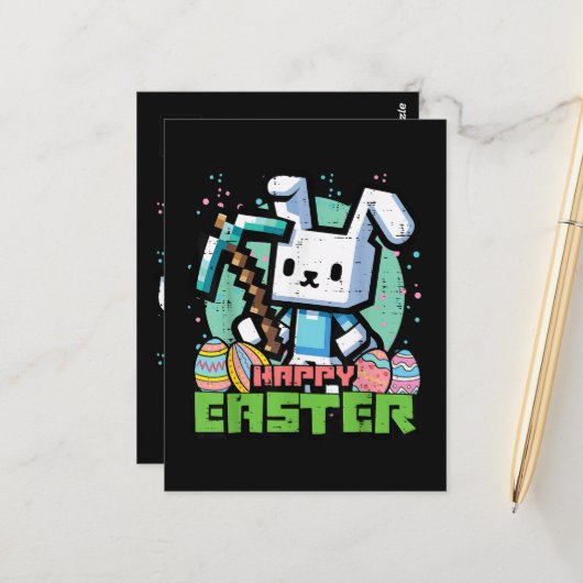 Happy Easter Bunny Pixel Game  Postkarte (Vorderseite/Rückseite Beispiel)