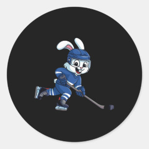 Happy Easter Bunny Playing Ice Hockey Ostersport Runder Aufkleber