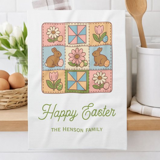 Happy Easter Bunny Quilt Pattern Family  Geschirrtuch