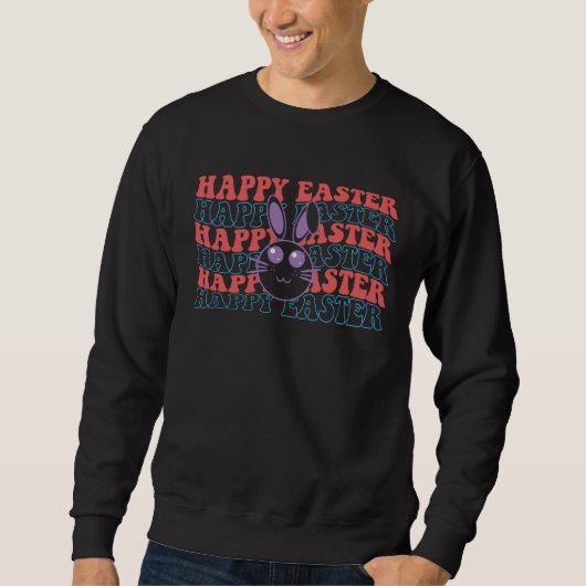 Happy Easter Bunny Rabbit Face Retro Groovy Easte Sweatshirt (Vorderseite)