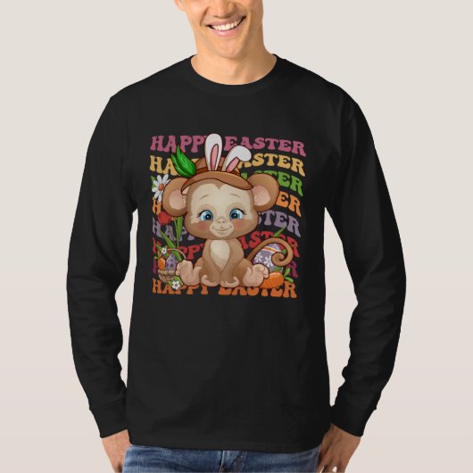 Happy Easter Bunny Rainbow Monkey Easter Egg Hunt T-Shirt (Vorderseite)