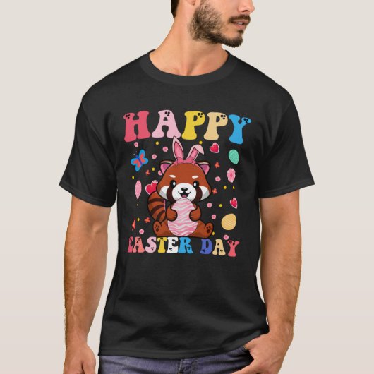 Happy Easter Bunny Red Panda  Easter Day Groovy T-Shirt (Vorderseite)