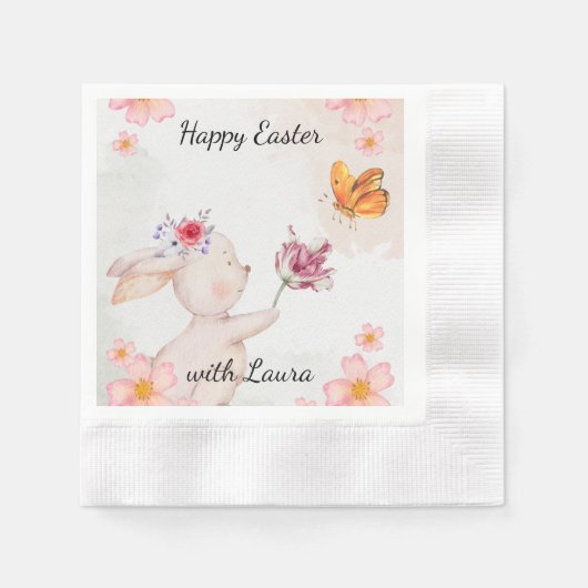 Happy Easter- bunny with butterfly  Serviette (Vorderseite)