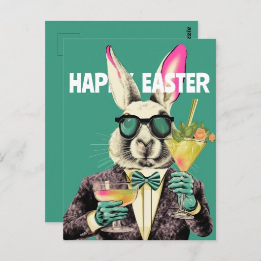 Happy Easter Bunny with Sunglasses Cocktails Funny Postkarte (Vorne/Hinten)