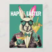 Happy Easter Bunny with Sunglasses Cocktails Funny Postkarte (Vorderseite)