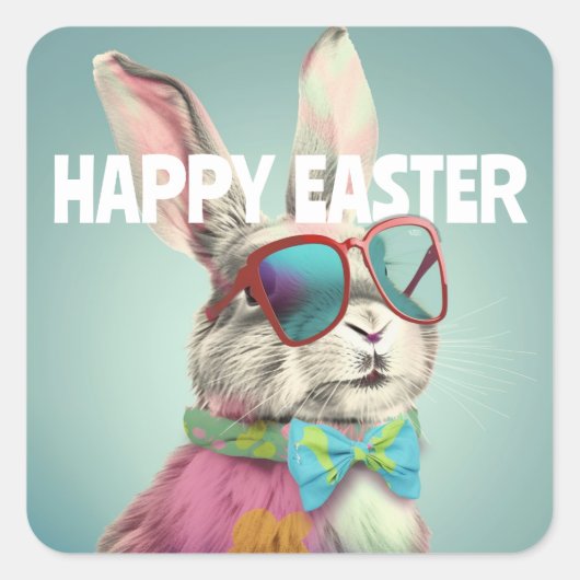 Happy Easter Bunny with Sunglasses Funny Quadratischer Aufkleber (Vorderseite)