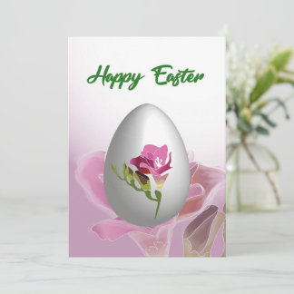 Happy Easter Card with egg and watercolor flower Feiertagskarte