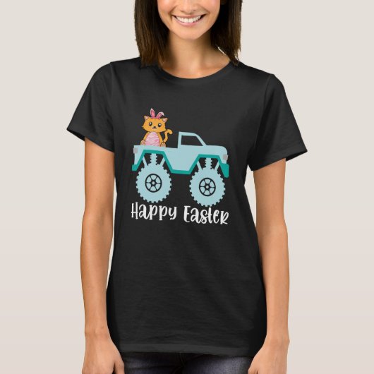 Happy Easter Cat Riding Monster Truck Kleinkind Pu T-Shirt (Vorderseite)