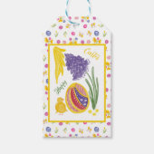 Happy Easter chick, egg, grape hyacinth pattern Geschenkanhänger (Vorderseite)
