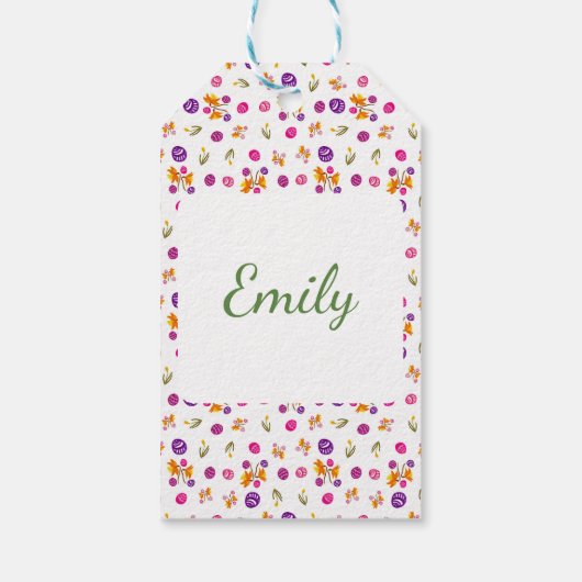 Happy Easter chick, egg, grape hyacinth pattern Geschenkanhänger (Rückseite)