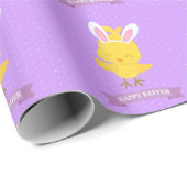 Happy Easter Chick Rabbit Ohren Lila Gelb Niedlich Geschenkpapier (Rolleneckpunkt)
