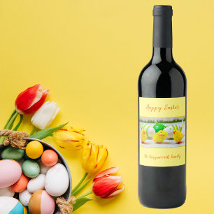 Happy Easter Chicks personalisiert Weinetikett