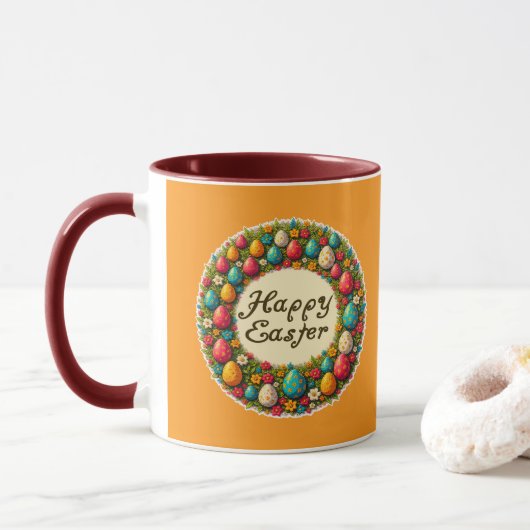 Happy Easter – Classic Wreath Design caneca Tasse (Mit Donut)