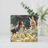 Happy Easter Collie and Chicks Magnet (Stehend Vorderseite)