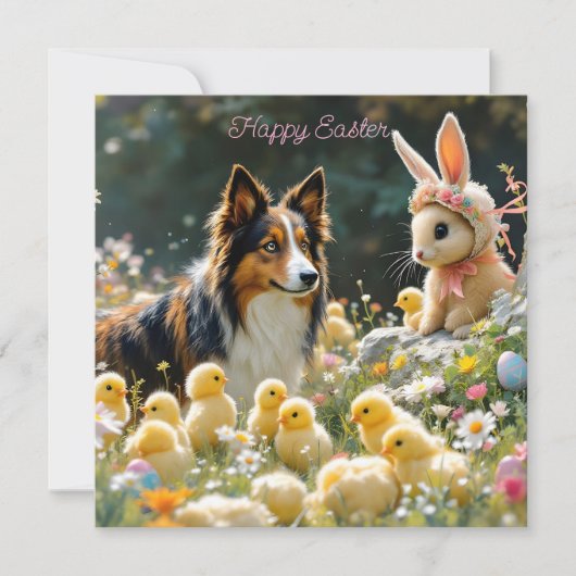 Happy Easter Collie and Chicks Magnet (Vorderseite)