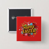 Happy Easter Colorful Bunny & Eggs Pin Button (Vorne & Hinten)