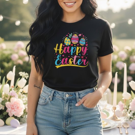 Happy Easter Colorful Bunny  Floral Egg T-Shirt