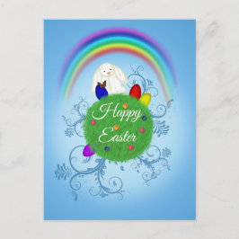 Happy Easter Colorful Planet & Rainbow Cute Bunny Feiertagspostkarte