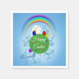 Happy Easter Colorful Planet & Rainbow Cute Bunny Serviette