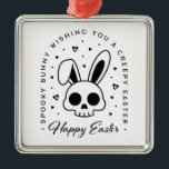Happy Easter creepy bunny spooky theme party Ornament Aus Metall<br><div class="desc">Creepy happy Easter wishes with a spooky bunny rabbit skull illustration. Gothic theme black and white aesthetic funny quotes greetings party decoration ornament.</div>
