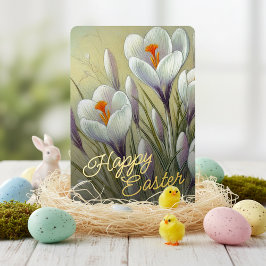 Happy Easter Crocus Floral Gold Foil Card Folien Feiertagskarte