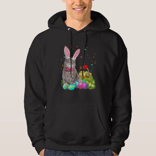 Happy Easter Cute Bunny Cat Eggs Basket Men Women Hoodie (Vorderseite)