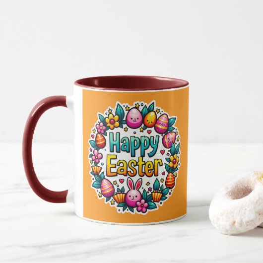 Happy Easter – Cute Bunny Lettering caneca Tasse (Mit Donut)