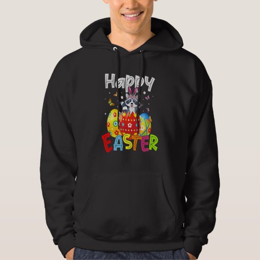 Happy Easter Cute Bunny Rabiit Raccoon Eggs Hunt Hoodie (Vorderseite)