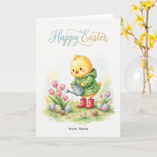 Happy Easter Cute Chick Spring Karte (Gelbe Blume)