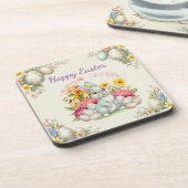 Happy Easter Cute Water Color bunny  Getränkeuntersetzer (Linke Seite)