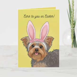 Happy Easter Cute Yorkie Dog in Bunny Ears Feiertagskarte