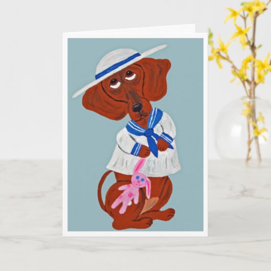 Happy Easter Dachshund Folded Greeting Card Karte (Gelbe Blume)
