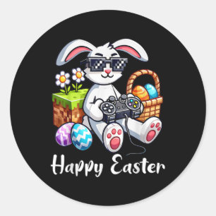 Happy Easter Day Bunny Egg Video Game Kinder Mens  Runder Aufkleber