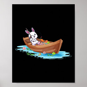 Happy Easter Day Bunny Fishing Fischer Kids Men Poster