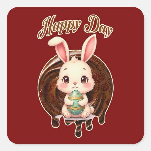 Happy Easter Day – Cute Bunny - Autocolante Quadratischer Aufkleber (Vorderseite)