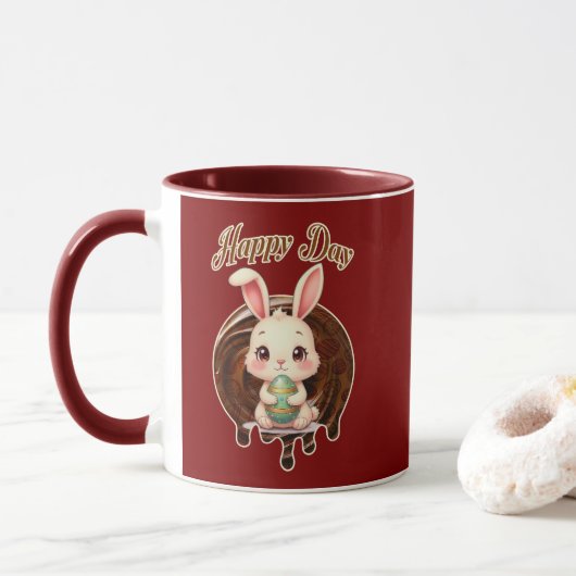 Happy Easter Day – Cute Bunny Illustration Tasse (Mit Donut)