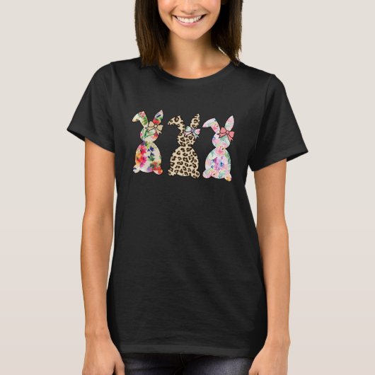 Happy Easter Day Funny Leopard Bunny Rabbit Eggs H T-Shirt (Vorderseite)