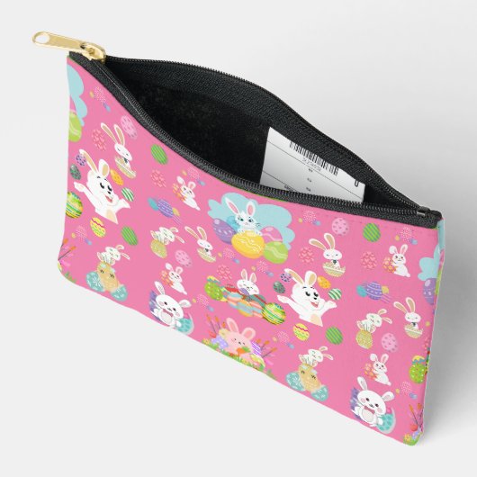 Happy Easter day- Pattern Funny Bunny And Eggs Zubehörtasche (Offen)