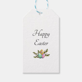 Happy Easter Decorated Colorful Eggs Greenery Geschenkanhänger