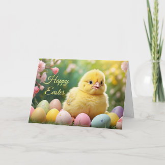 Happy Easter Easter Baby Chick with Painted Eggs  Feiertagskarte