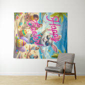 Happy Easter Easter Bunny on Beach Tapestry Wandteppich (Beispiel (Horizontal))