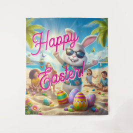 Happy Easter Easter Bunny on Beach Tapestry Wandteppich